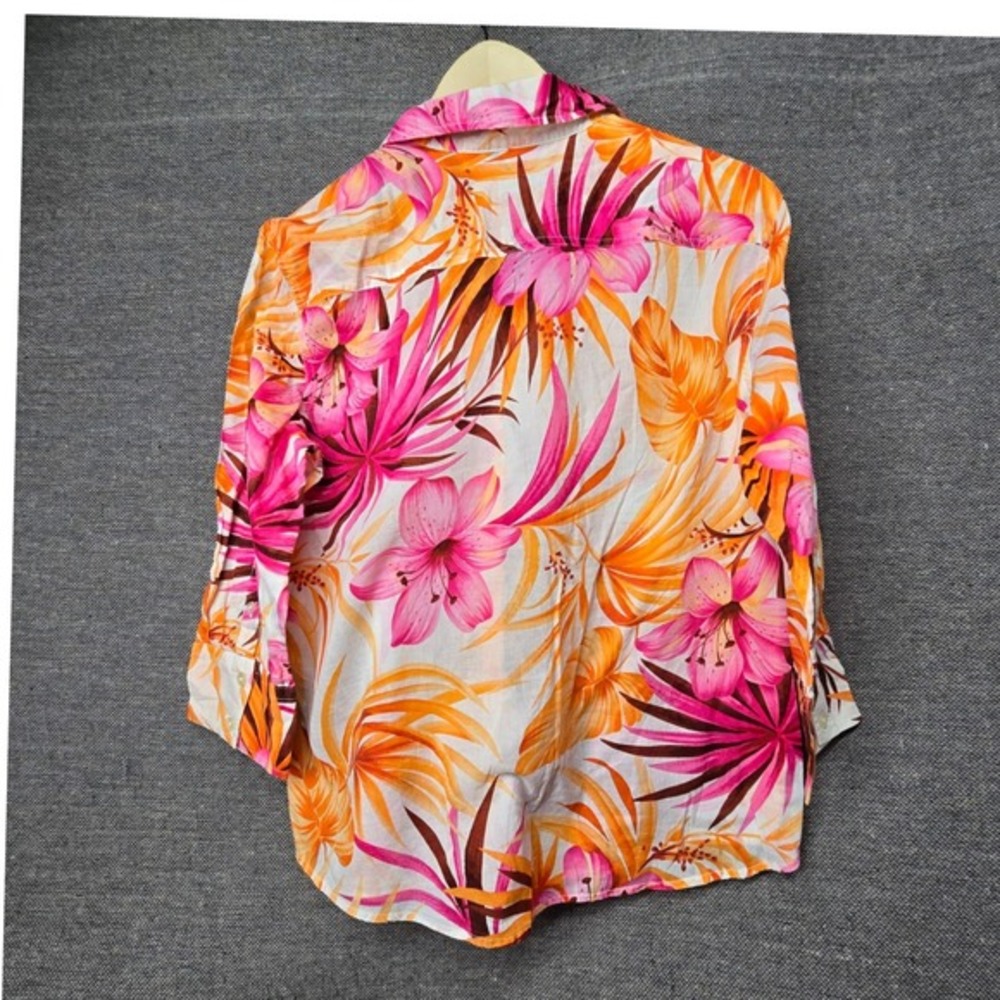 Havana Jacks Womens Large Tropical Floral‎ Cotton Button Up Shirt Pink Orange - Picture 5 of 5